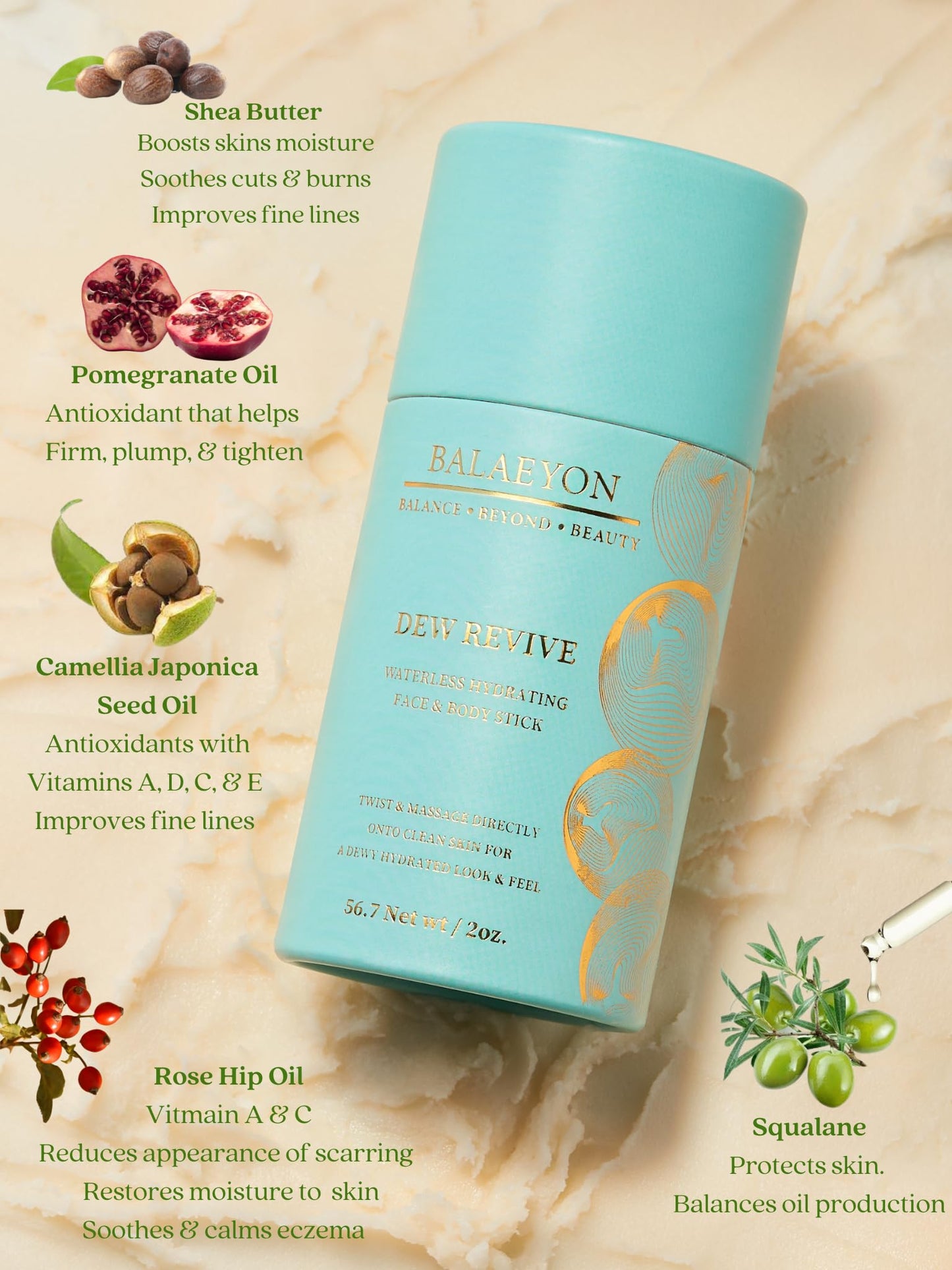 Balaeyon Dew Revive - Face & Body Hydration Balm, 2oz, Multipurpose Everyday Moisturizer, Under Eye Balm, Skin Soother, Makeup Primer, Natural Earthy Scent, No Artifical Scent