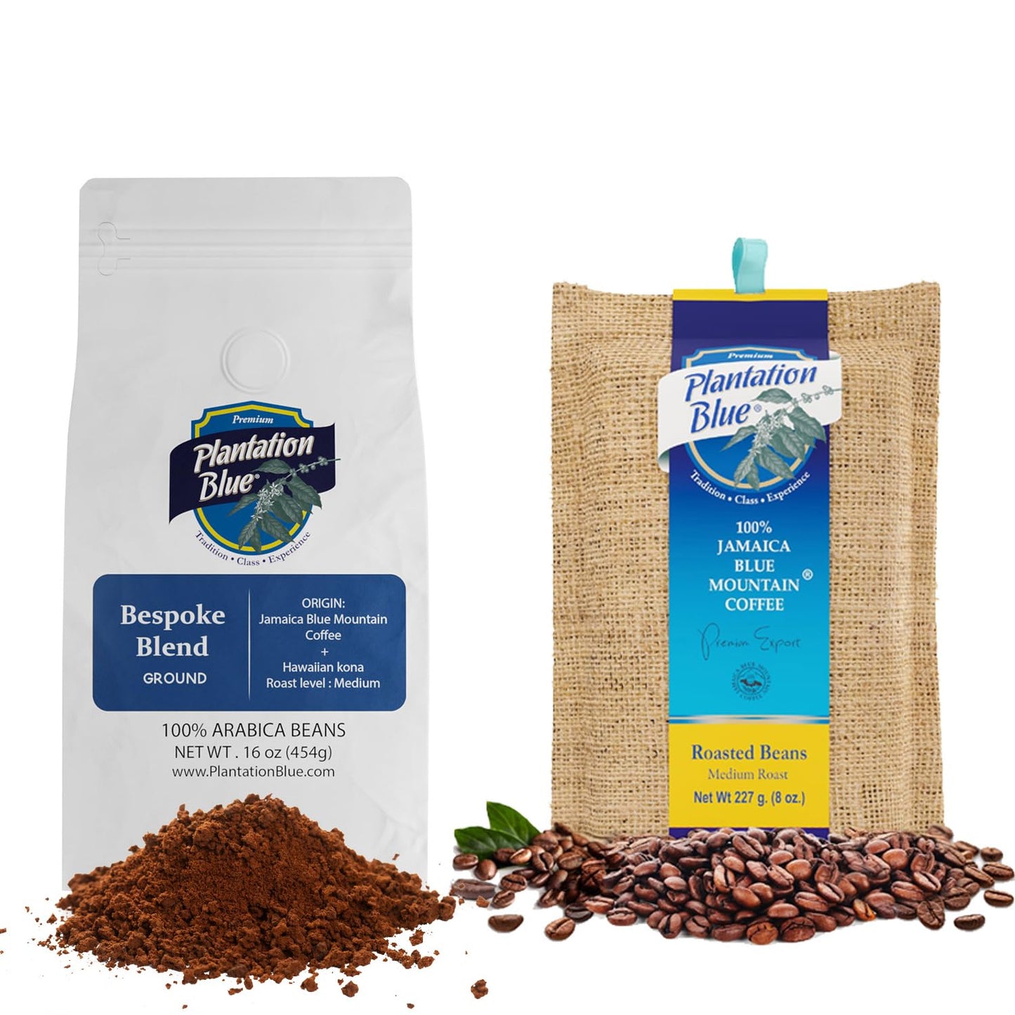 Harmony in Every Sip Bundle: 8oz 100% Jamaica Blue Mountain Whole Bean + 1lb Bespoke Blend Ground Coffee Medium Ground Bundle