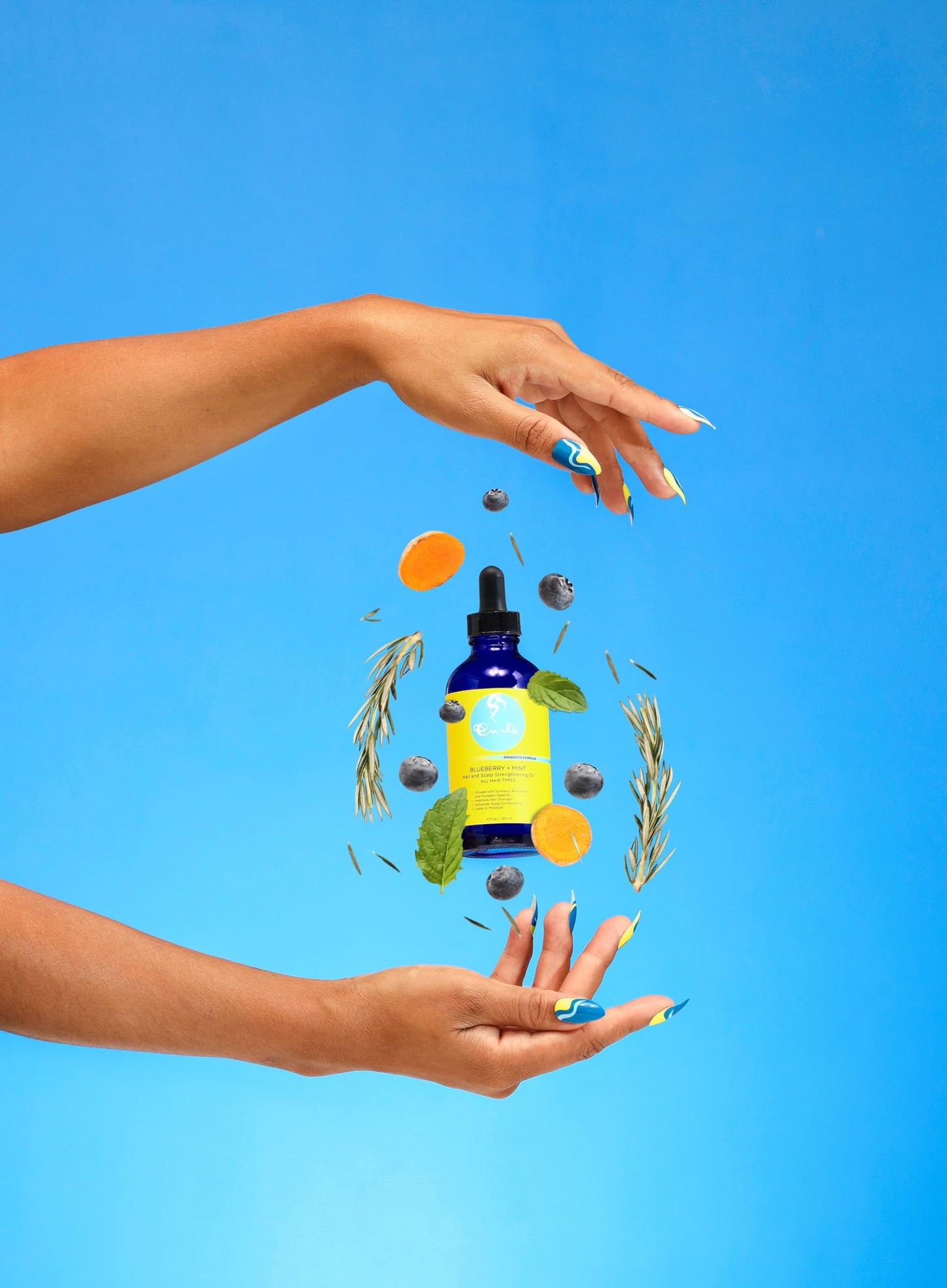 Curls Blueberry Bliss Blueberry & Mint Hair and Scalp Strengthening Oil - 4 oz, Root-Penetrating Hair Oil with Turmeric, Rosemary & Pumpkin Seed Oil, Hair and Scalp Treatment Oil, All Hair Types