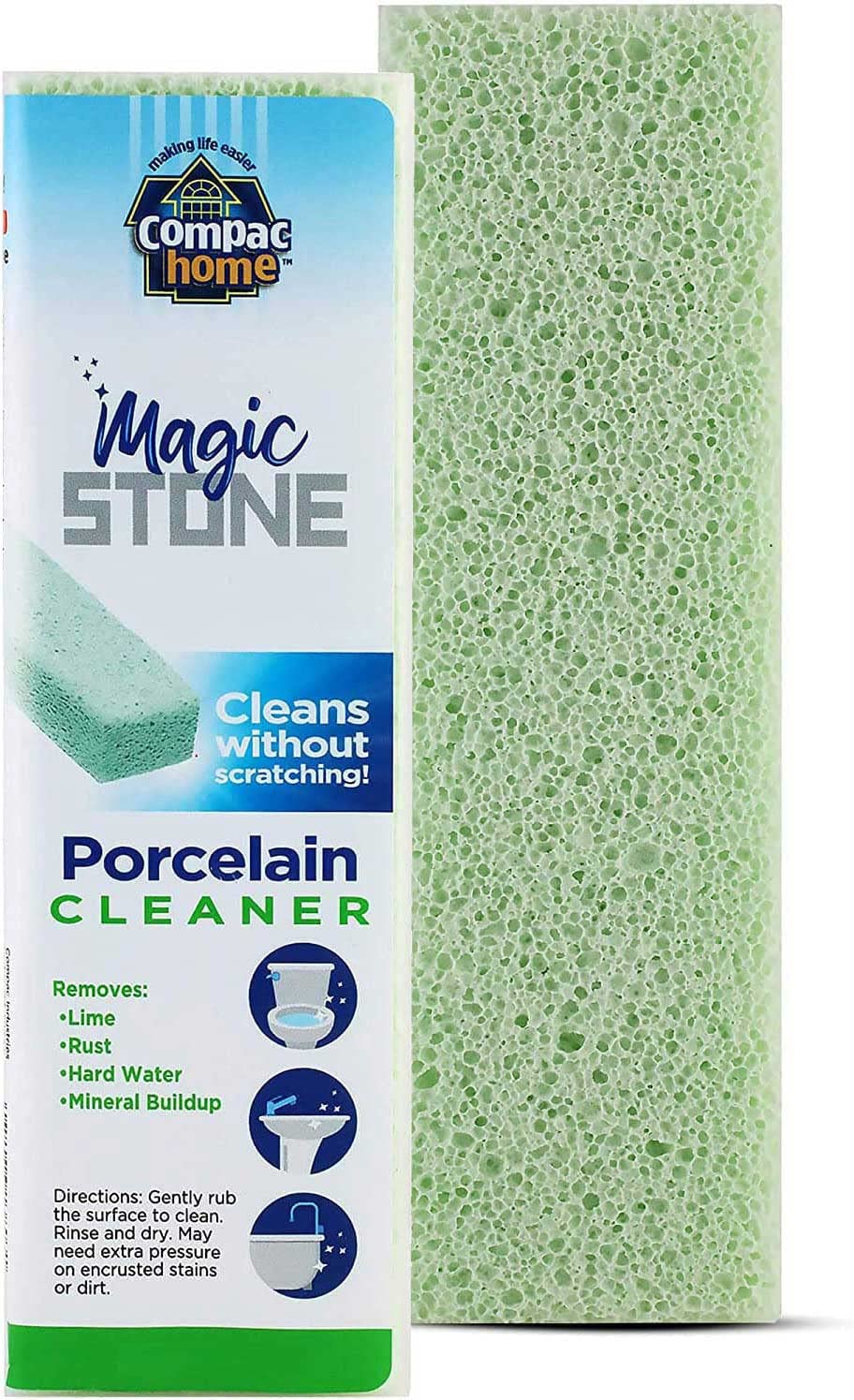 COMPAC HOME Magic-Stone Porcelain Cleaner, Green Product, Made from Recycled Glass, Scouring Stick Toilet Cleaner, Removes Stubborn Lime Stains from Porcelain or Bathroom Fixtures, 2 Count