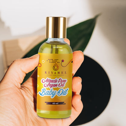 KIYAMEL 100% Pure Argan Oil for Babies, Baby Oil for Natural Softer Skin, hair, face and nails | Hydrating Vitamin E 6 Fatty Acids for Eczema, Skin Aging, Stretch Marks, Wrinkles, and Under Eye Bags.
