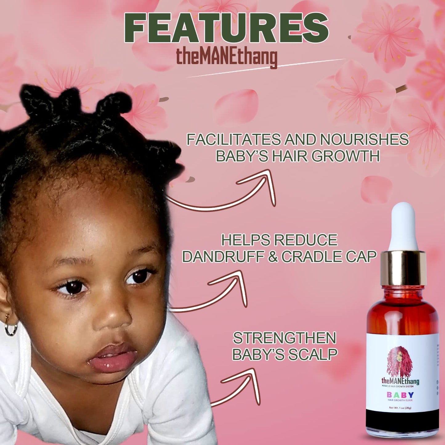 theMANEthang Baby Hair Growth Oil - Organic Newborn Oil with Coconut, Olive, Castor, and Tea Tree Oils