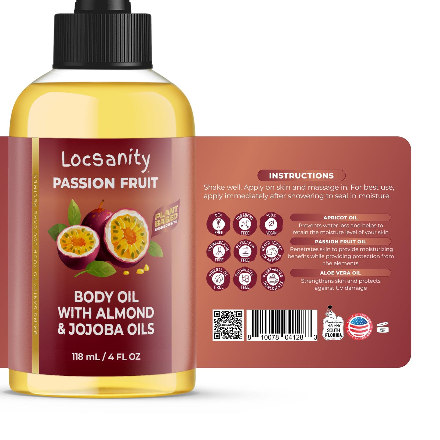 Locsanity Passion Fruit Body Oil with Almond & Jojoba Oils, 4 OZ