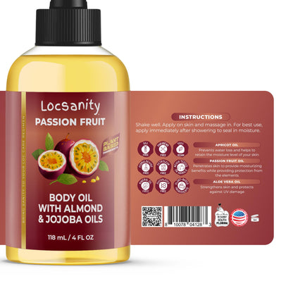 Locsanity Passion Fruit Body Oil with Almond & Jojoba Oils, 4 OZ