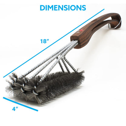 Kona 360 Clean Grill Brush - 18 inch Best BBQ Grill Brush - Wood Grain Designer Handle - Stainless Steel 3-in-1 Grill Cleaner Provides Effortless Cleaning