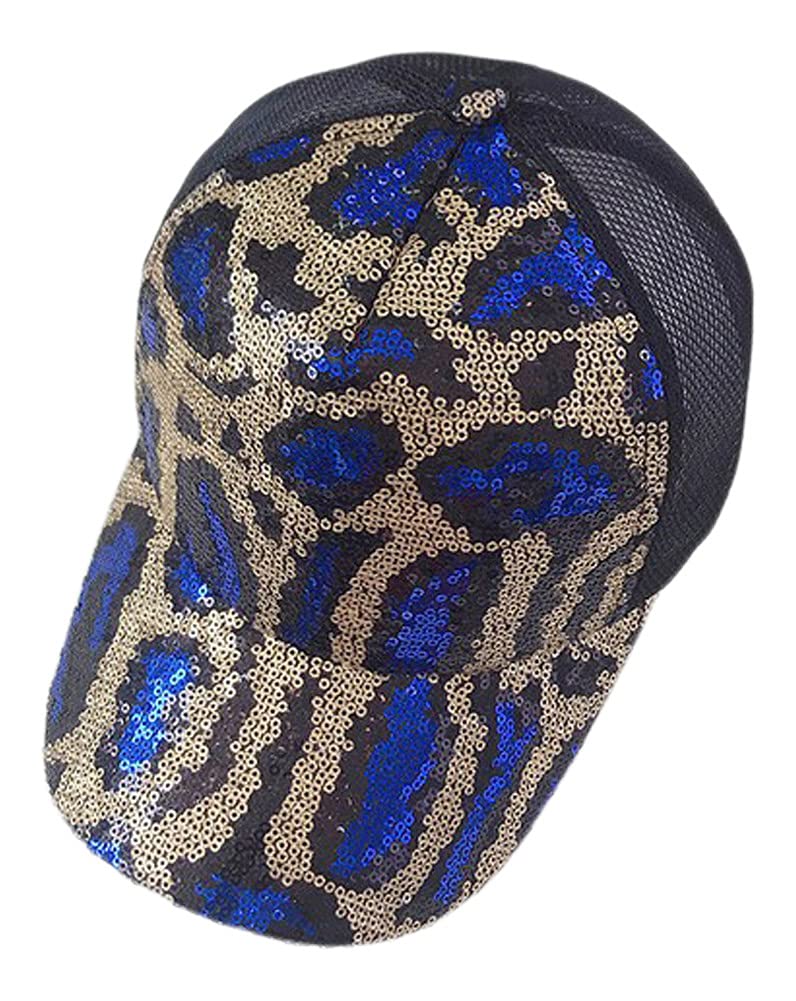2Chique Boutique Women's Leopard Print Sequins Hat (Blue)