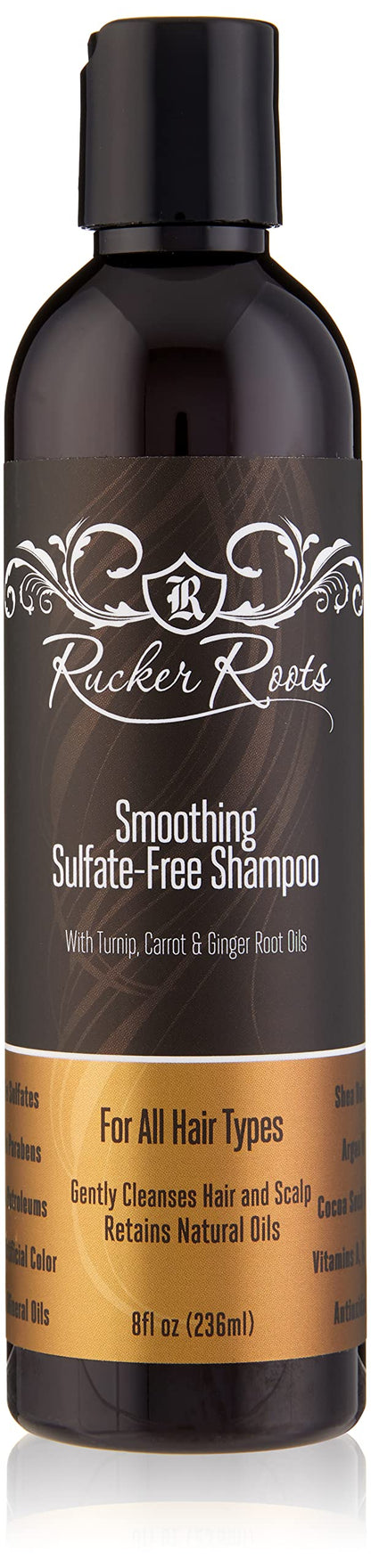 Rucker Roots Smoothing Sulfate Free Shampoo |Ginger, Turnip, Carrot Root Oils| For All Hair Types| Gentle Cleanser| Shea Butter| Argan Oil| Cocoa Seed Butter| Antioxidants