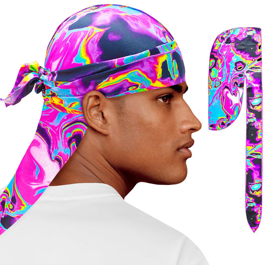 Silk Durag for Men Cool Do Rag with Long Tail Durag Hip Hop Bandana Hat Satin 360 Waves Durag Do Doo Du Rag Headwrap for Women