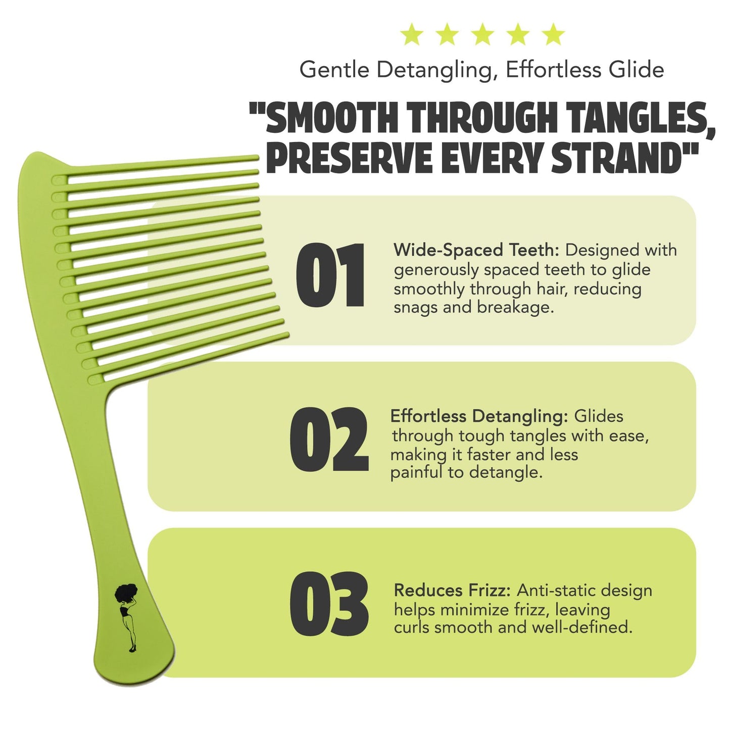 Pardon My Fro Wide Tooth Comb - Effortlessly Detangles Curly Hair - Smooth Coated Wide Tooth for Comfortable Styling