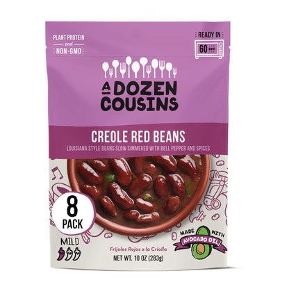 A Dozen Cousins Seasoned Beans, Vegan and Non-GMO Meals Ready to Eat Made with Avocado Oil (Creole Red Beans, 8 Pack)
