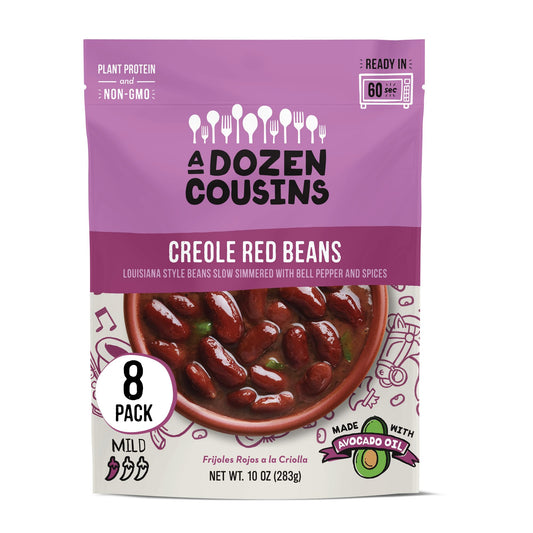 A Dozen Cousins Seasoned Beans, Vegan and Non-GMO Meals Ready to Eat Made with Avocado Oil (Creole Red Beans, 8 Pack)
