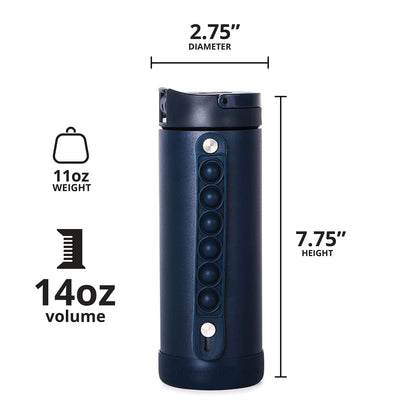 Elemental Iconic Kids Insulated Water Bottle with Straw Lid & Stress Reliever Pop-It Handle, Leak-Proof When Closed Water Bottle Kids - Stainless Steel Water Bottle For Kids, 14oz - Navy Blue