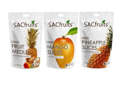 SACFruits Natural No Sugar Vegan Friendly Multi-Pack Dried Fruit Snacks (Mango, Coconut, Pineapple)