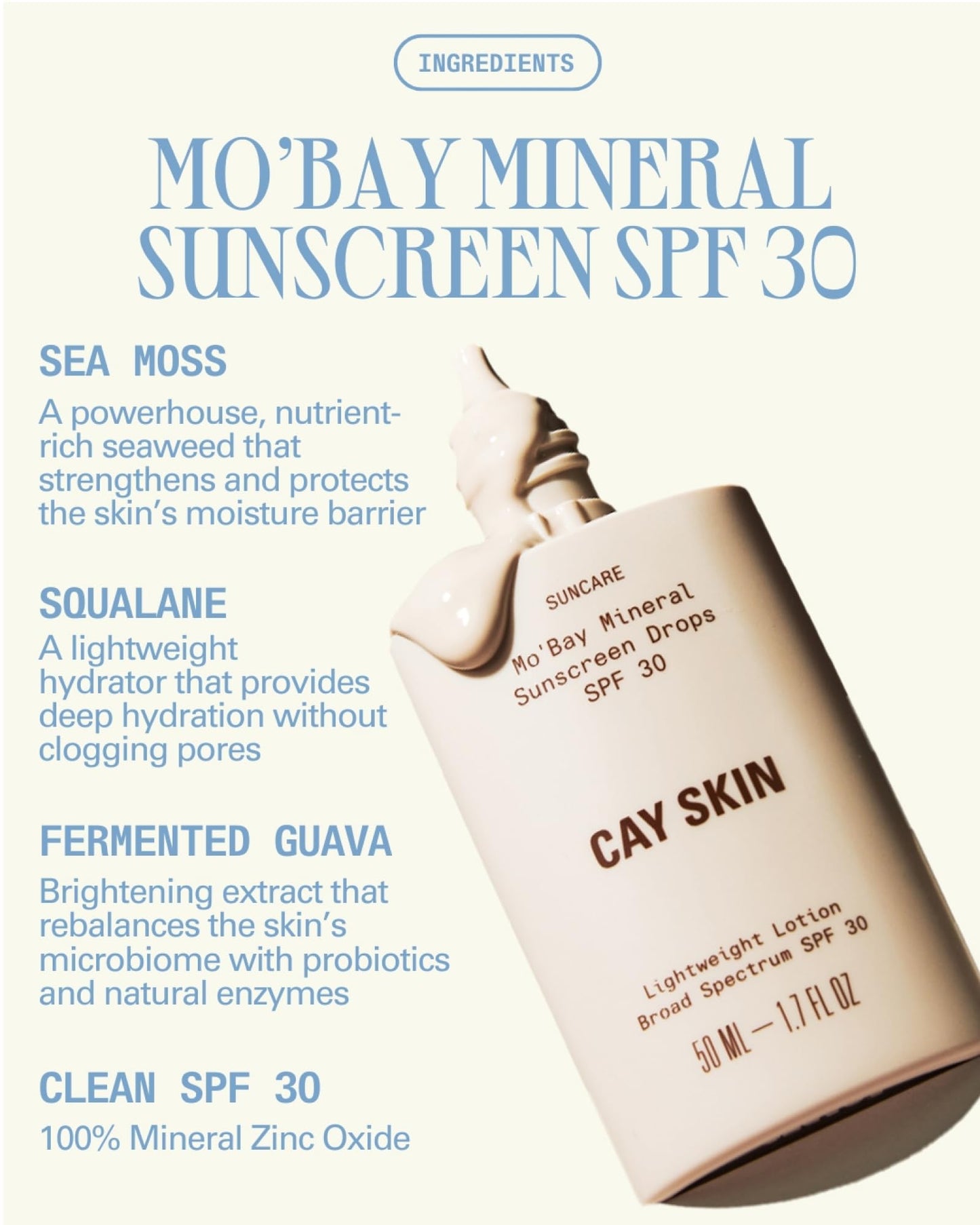 Cay Skin Mo'Bay Mineral Sunscreen Drops SPF 30 – Broad Spectrum Face Sunscreen & Makeup Primer – Lightweight, Moisturizing, Reef Safe Lotion with Natural Finish for All Skin Types – 3-Pack, 1.7 oz.