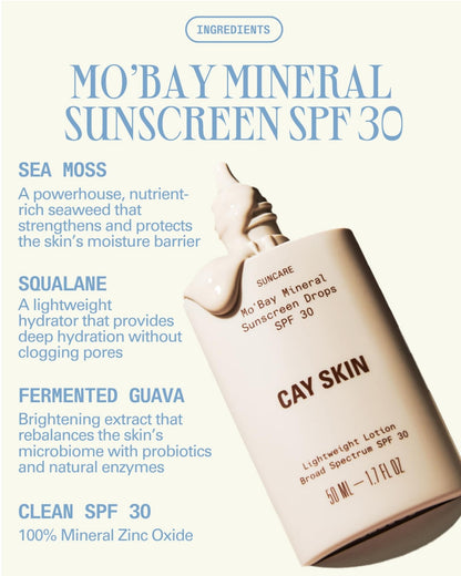 Cay Skin Mo'Bay Mineral Sunscreen Drops SPF 30 – Broad Spectrum Face Sunscreen & Makeup Primer – Lightweight, Moisturizing, Reef Safe Lotion with Natural Finish for All Skin Types – 3-Pack, 1.7 oz.