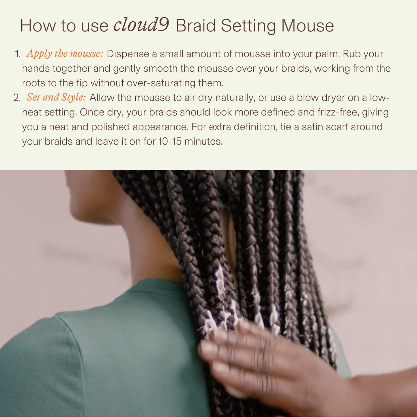 Rebundle cloud9 Braid Setting Mousse - Hydrating & Refreshing Mousse for Braids, 8oz | Long-Lasting Hold, Frizz Control, and Shine | Paraben-Free & Sulfate-Free| Plant – Derived Ingredients