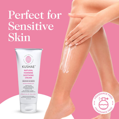 Kushae Feminine Soothing After Shave Cream - OB/GYN Made, Natural, Fragrance Free, Aloe-Based, pH Balanced Intimate Moisturizer for Women 4oz