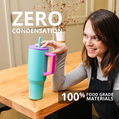 Elemental 40 oz Tumbler with Handle and Straw - Spill Proof Insulated Stainless Steel Commuter for Hot and Cold Beverages - Travel Coffee Mug with 2 Straws & Spill Proof Lid - 40oz - Blue Tie Dye