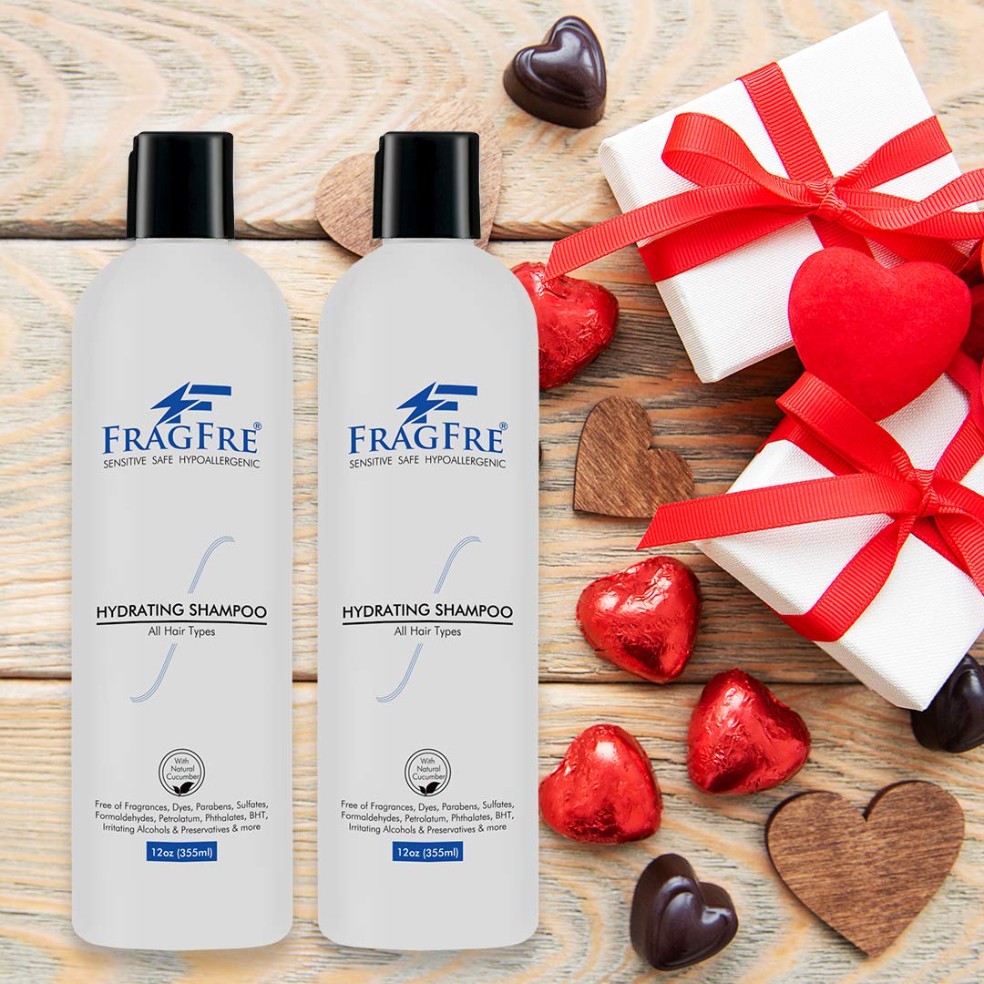 FRAGFRE Hydrating Sensitive Skin Shampoo 12oz (2-Pack Gift Set) - Sulfate Free Shampoo Fragrance Free Paraben Free - Color Safe Hypoallergenic Mild Hair Cleanser - Gluten Free Vegan - Natural Cucumber