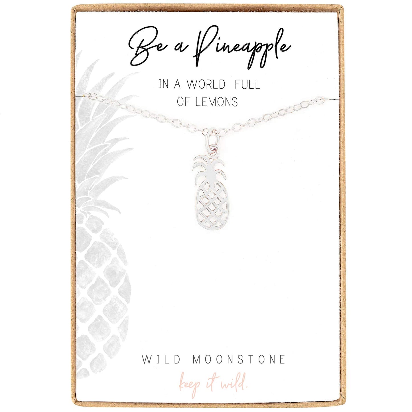 Wild Moonstone Pineapple Charm Necklace - Minimalist Dainty 925 Sterling Silver