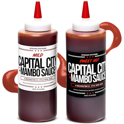 Capital City Mambo Sauce Sweet Hot & Mild Variety Pack, Washington DC Wing Sauces, Perfect Condiment for Wings Chicken Pork Beef Seafood Burgers Rice or Noodles, 12oz (2 Pack)