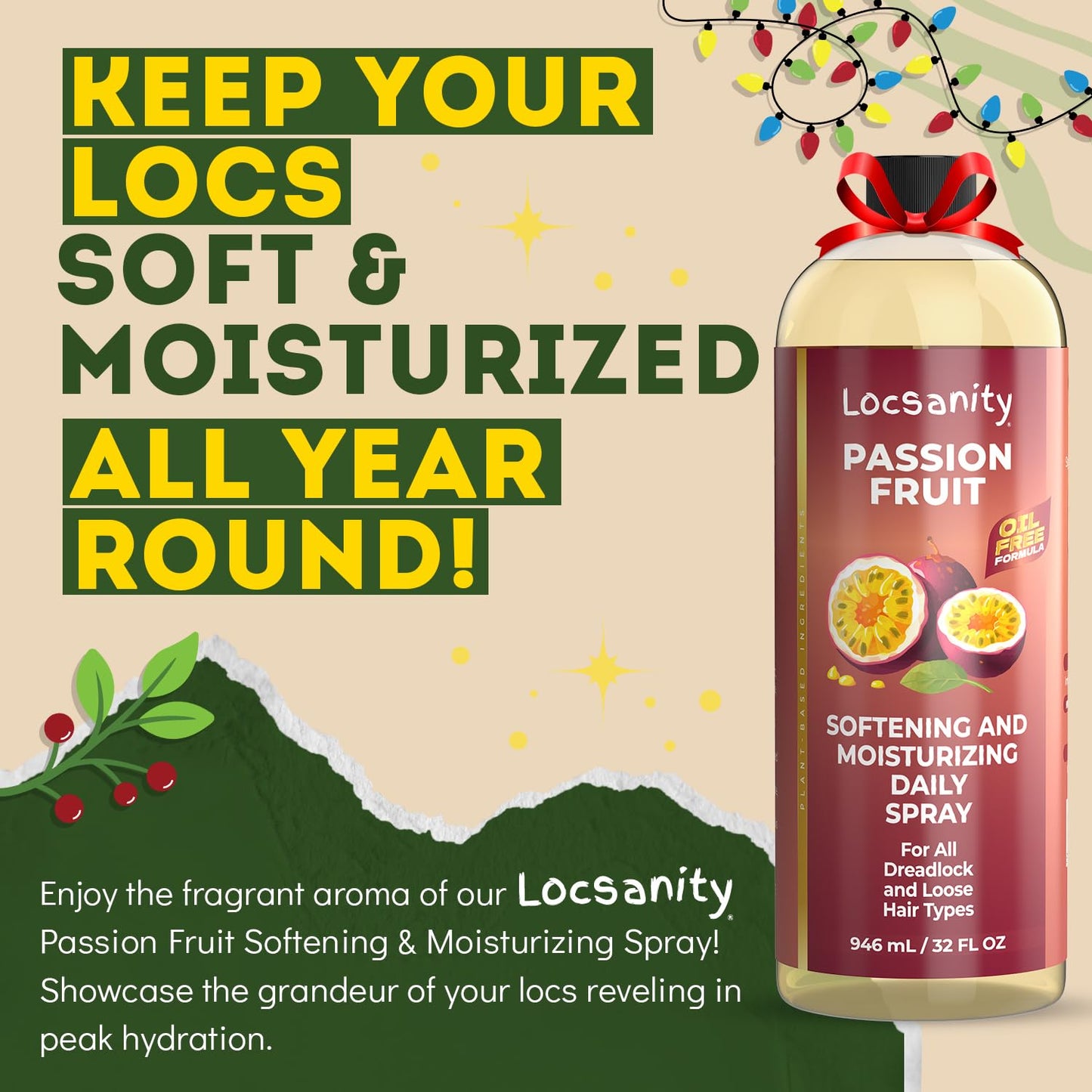 Locsanity Daily Moisturizing Spray for Dull, Dry Locs – Jumbo Size Passion Fruit Hair and Scalp Moisturizer for Dreadlocks, Sisterlocks, Microlocks, Braids to Control Oil and Frizz (32 fl oz)