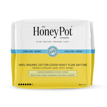 The Honey Pot Company - Heavy Daytime & Liners Bundle - Herbal Pads Insused w/Essential Oils for Cooling Effect & Organic Cotton Cover - Feminine Care - Sanitary Pads for Women - FSA & HSA Eligible