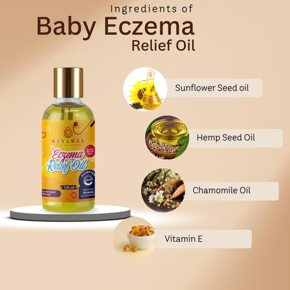 KIYAMEL | Moisturizing Eczema Relief Essential Baby Oil with Hemp Seed Oil for Dry, Itchy Skin, Soothing Moisturizer with Vitamin E and Chamomile, Revitalizing Hydration for Babies/Kids/Children