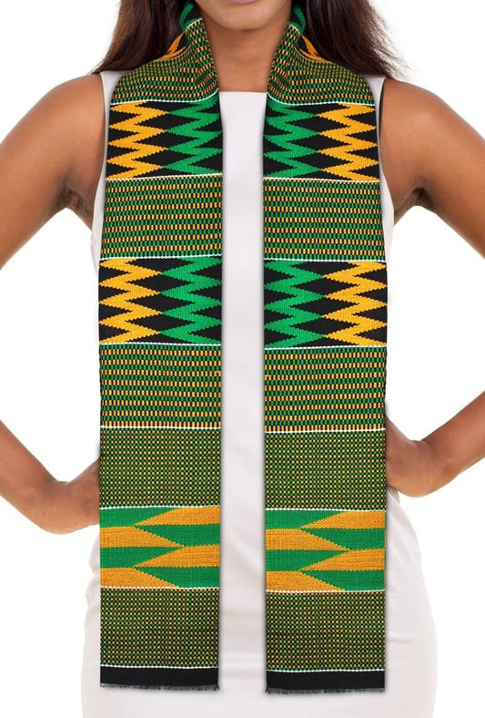 ADVANSYNC Traditional Double Weave Premium Handwoven Kente Cloth (green)