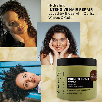 Sunny Isle Shea Coconut Intensive Repair Masque 16oz | Jamaican Black Castor Oil Infused | Deeply Conditions, Repairs, Hydrates, Strengthens Damaged Hair | Adds Shine & Body