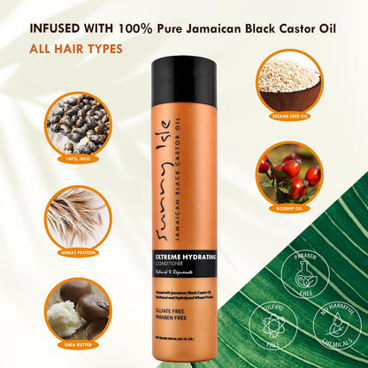 Sunny Isle Jamaican Black Castor Oil Extreme Hydrating & Detangling Shampoo & Conditioner 10.1oz Bundle | Hair Growth | Paraben & Sulfate Free | Color-safe | Detangling & Volumizing