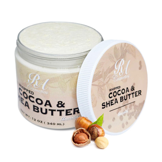 RA COSMETICS Whipped Cocoa & Shea Butter, Unscented - 12oz | 100% Pure & Natural Skin Moisturizer with Coconut Oil | Vitamin-Rich Body Butter for Soft, Supple, and Radiant Skin & Healthy Hairs