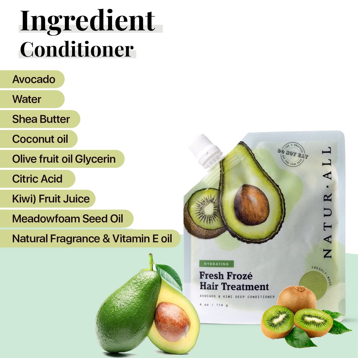 NaturAll 4 Oz. Deep Conditioning Hair Mask - Hydrating Ice Cream Treatment for Dry, Damaged Hair Growth - Ideal for All Hair Types (Avocado & Kiwi)