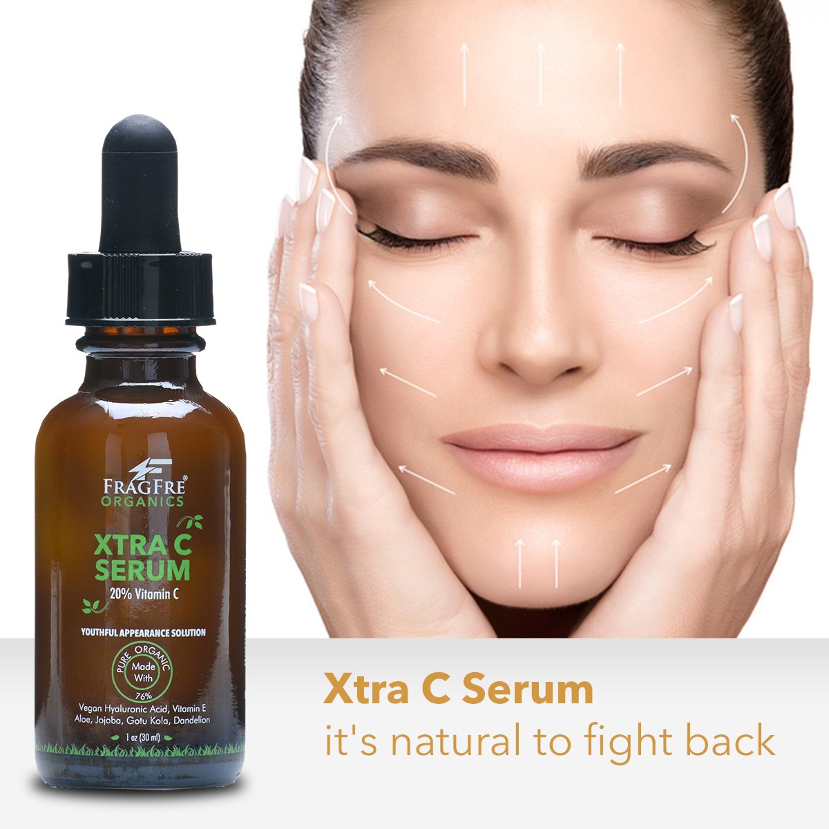 FRAGFRE Organic Vitamin C Serum 20% 1 oz - with Vegan Hyaluronic Acid, Vitamin E, Organic Aloe and Jojoba - Anti Wrinkle Anti Aging Vitamin C Facial Serum - Youthful Appearance Solution