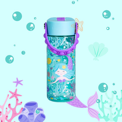 Elemental Leak Proof Water Bottles for Kids - Splash Kids Water Bottle for School with Pop-it Handle - BPA Free Tritan Plastic Reusable Water Bottle with Straw - Mermaid - 18oz