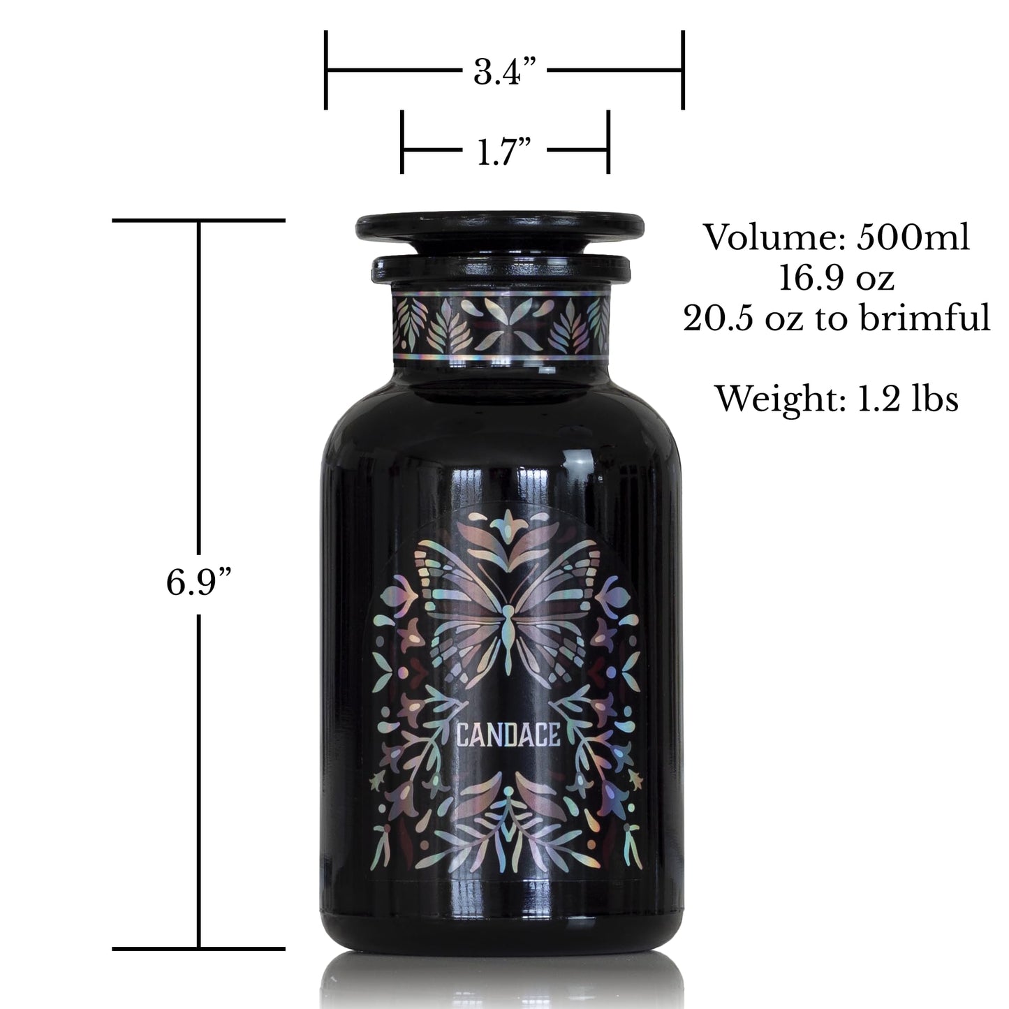 Artanis Home Custom Ultraviolet Glass Apothecary Jar, Gift for Tea Lovers, Airtight Glass Storage for Tea, Herbs, and Spices, with Lid, Custom Gift Box, and Spoon for Home Apothecary, 500 ml