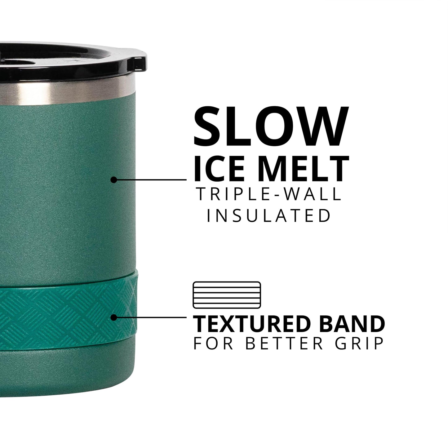 Elemental Recess Lowball Tumbler, 10oz Triple Wall Stainless Steel Cup with Non-Shattered Tritan Lid, Insulated Whiskey Glass, Insulated Coffee Tumbler Mug for Hot & Cold Drinks - Forest Green