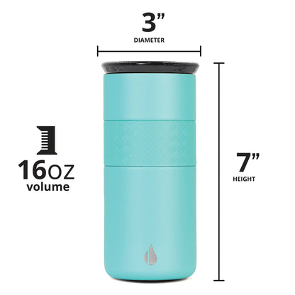 Elemental Artisan Insulated Tumbler, Triple Wall Coffee Travel Mug, Reusable Stainless Steel Coffee Tumbler with Ceramic Lid, Thermal Coffee Cups for Hot (6 Hrs) & Cold (18 Hrs), 16oz - Robin's Egg