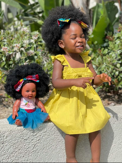 Orijin Bees Fro Zizzy Bee - Black Baby Doll, African Doll, African American Doll, Ethnic Doll, Biracial Doll, Latino Doll, Hispanic Doll, Afro Doll, Curly Hair Doll, Birthday Gift