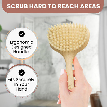 Since 1869 Hand Made in Germany - Smooth 100% Boar Bristle Body Brush, Gently Exfoliates Skin for a Softer, Smoother Complexion, Dry Brush Body Scrubber Promotes Circulation for a Healthy Glow