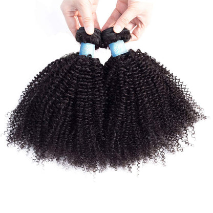 BLY 7A Mongolian Afro Kinky Curly Boho Human Braiding Hair - 3 Bundles, 18/20/22 Inch Unprocessed Weft Big Hair for African American Women - Natural Color