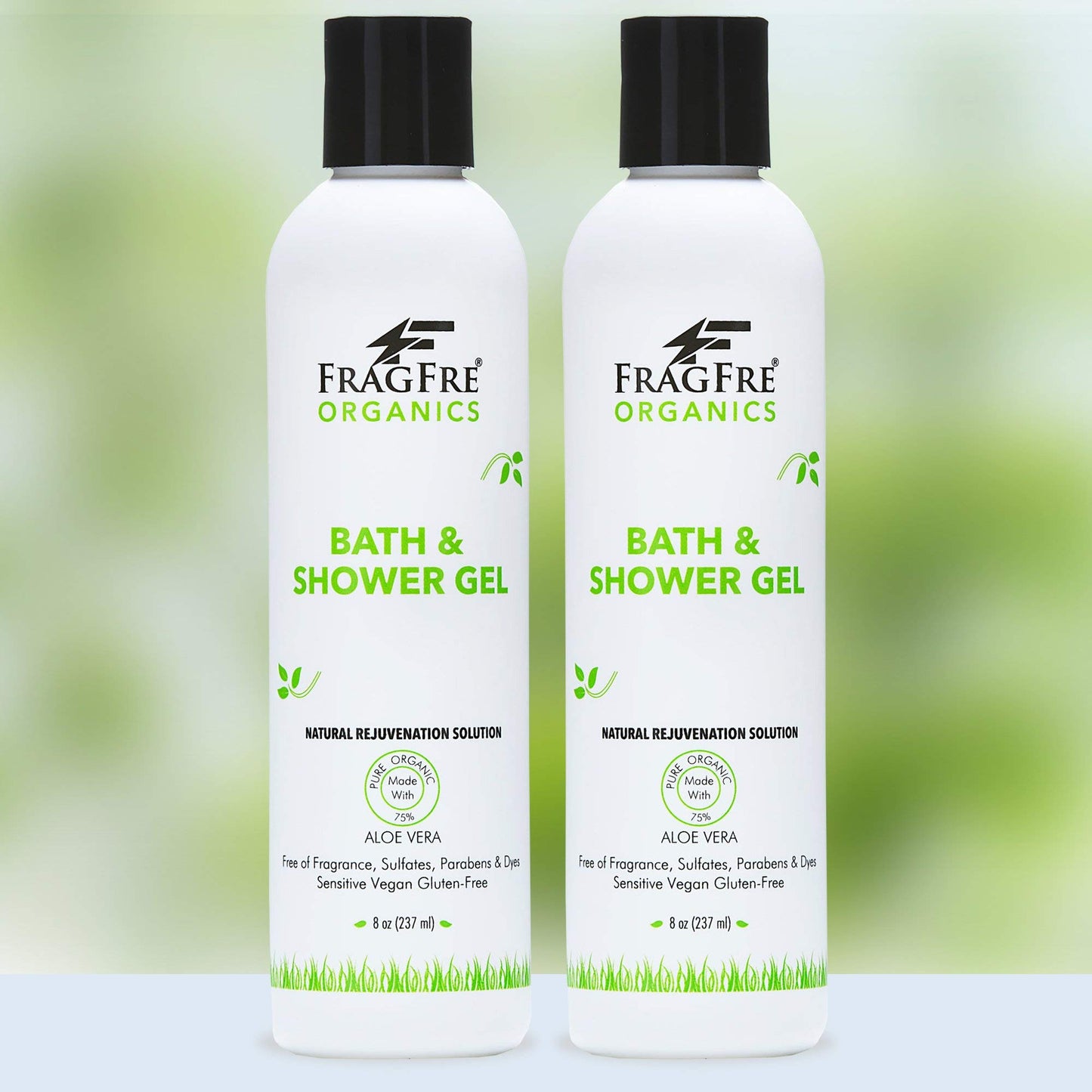 FRAGFRE Organic Shower Gel 2/Pack - Fragrance Free Sulfate Free Parabens Free - for Itchy Dry Sensitive Skins - 8 oz - Gluten Free Vegan Cruelty Free - Organic Aloe Vera Bath Shower Gel - pure Natural