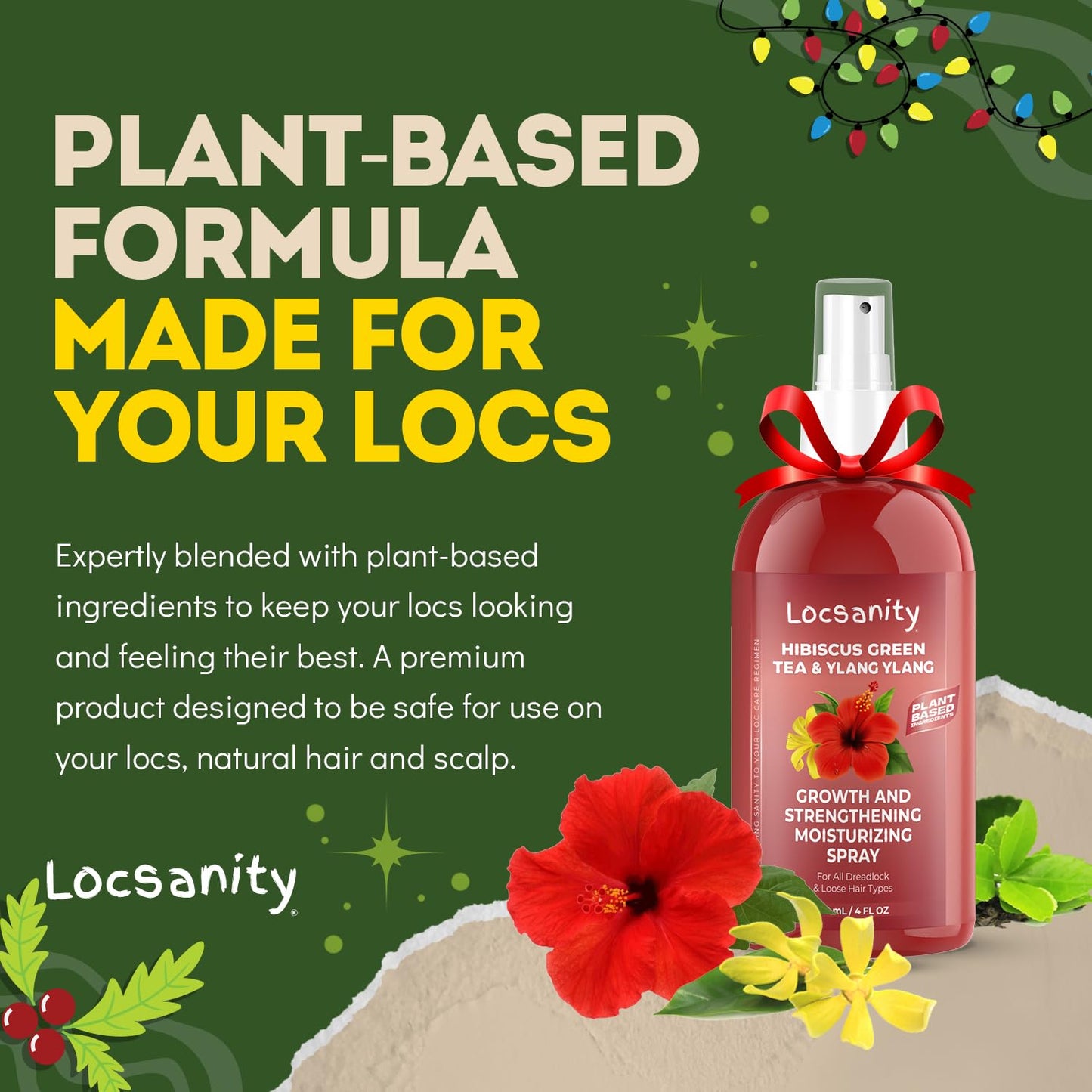 Locsanity Hibiscus Green Tea Hair Growth Spray for Dreadlocks and Loose Hairstyles Hair Care Treatment – Trial Size Loc Moisturizer for Thicker, Fuller, Longer Hair (4oz)