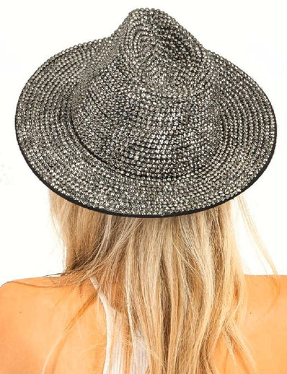 2Chique Boutique Women's Extra Bling Rhinestone Embellished Wide Brim Fedora Hat, Gunmetal