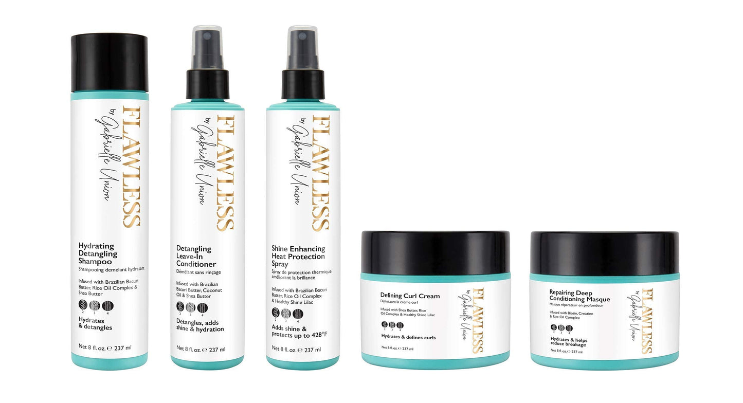 Flawless by Gabrielle Union Twist Out Gift Bundle - Hydrating Shampoo, Deep Conditioning Mask, Leave-in Conditioner, Defining Curl Cream, and Heat Protectant Spray