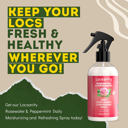 Locsanity Daily Moisturizing Refreshing Spray for Locs, Dreadlocks - Rose Water and Peppermint Hair Scalp Moisturizer, Dreadlock Spray - Natural Loc Care and Maintenance (8oz)