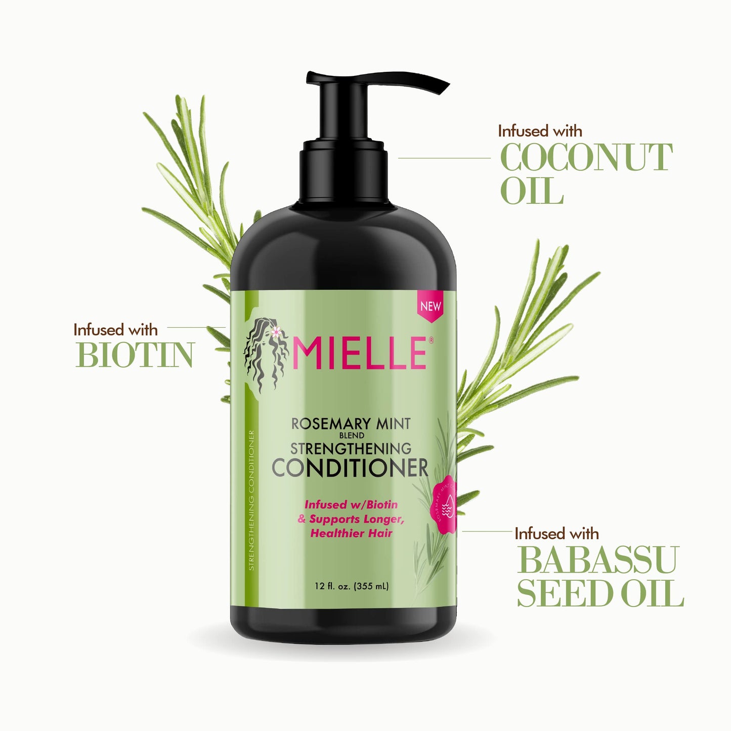 Mielle Organics Rosemary Mint Strengthening Conditioner with Biotin, 12 Ounce