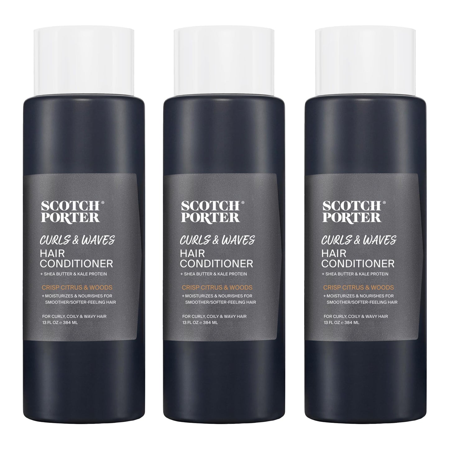 Scotch Porter Curls & Waves Hair Conditioner for Men | Strengthens, Softens & Prevents Frizz | Formulated with Non-Toxic Ingredients, Free of Parabens, Sulfates & Silicones | Vegan | 13oz – 3 Pack