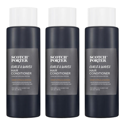 Scotch Porter Curls & Waves Hair Conditioner for Men | Strengthens, Softens & Prevents Frizz | Formulated with Non-Toxic Ingredients, Free of Parabens, Sulfates & Silicones | Vegan | 13oz – 3 Pack