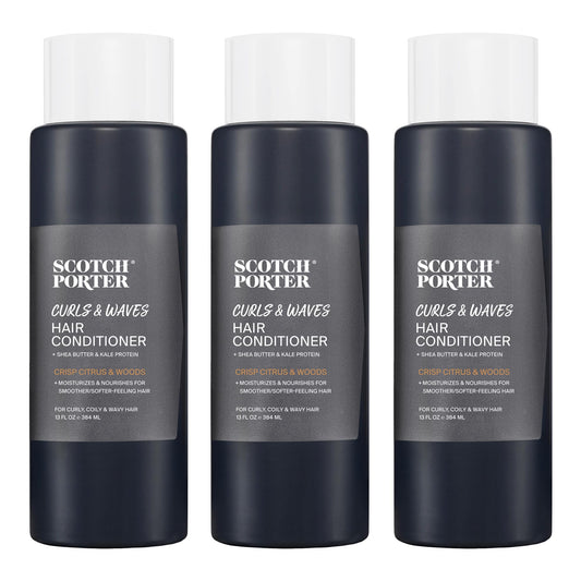Scotch Porter Curls & Waves Hair Conditioner for Men | Strengthens, Softens & Prevents Frizz | Formulated with Non-Toxic Ingredients, Free of Parabens, Sulfates & Silicones | Vegan | 13oz – 3 Pack